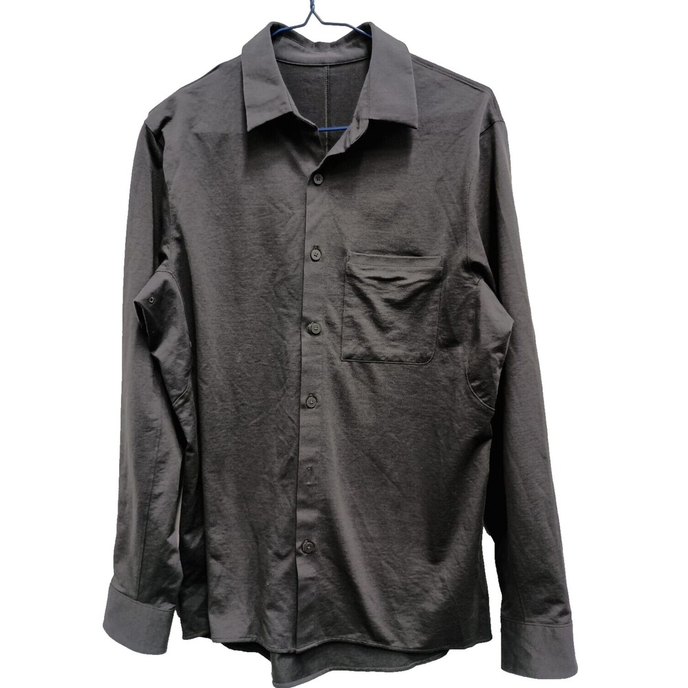 Lululemon Mens Commissionโ Shirt Medium Gray Long Sleeve Stretch Classic Fit